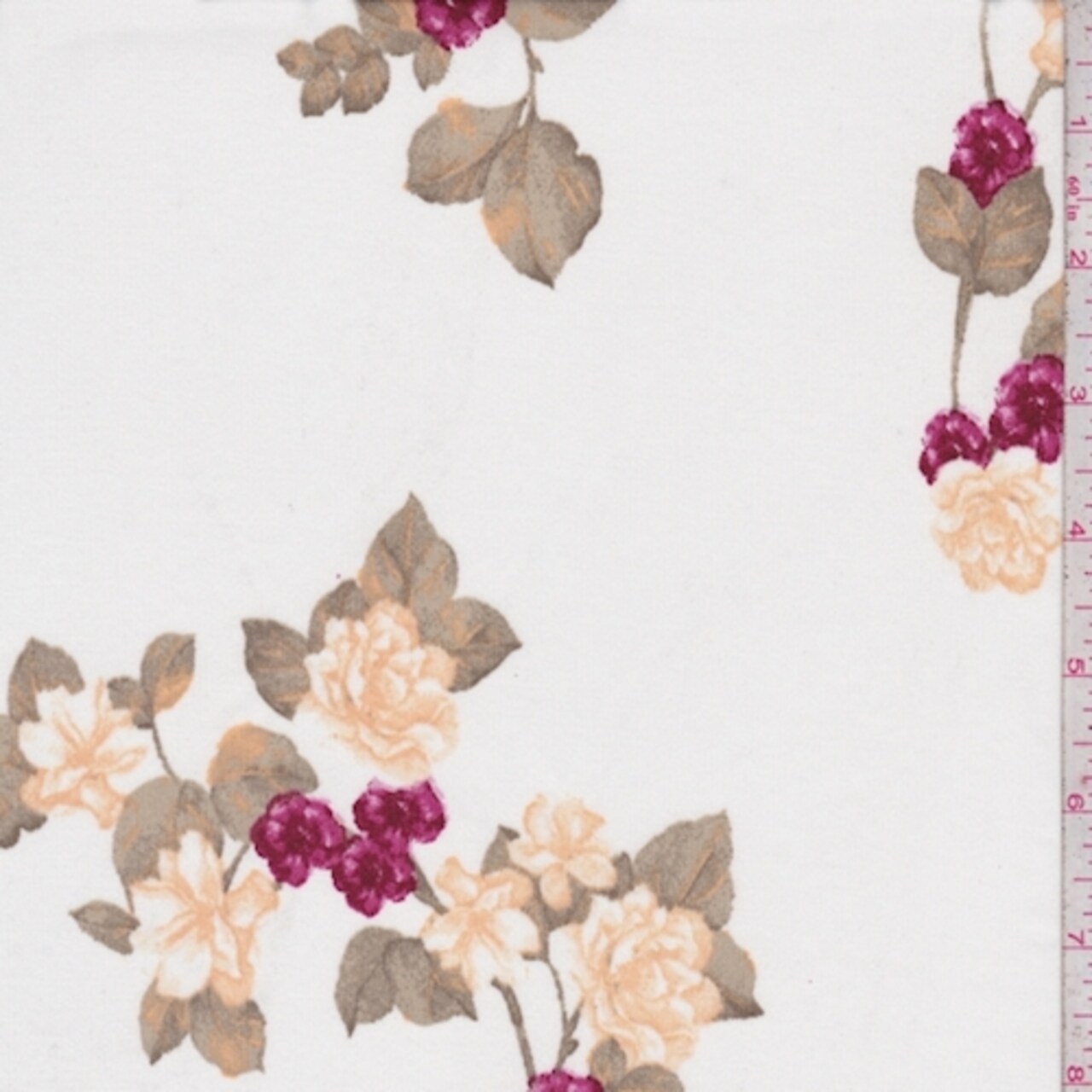 ITY Ivory/Golden/Berry Floral Sprig Jersey Knit Fabric By the Yard